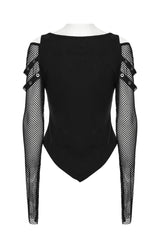 bat vampire cold shoulder fishnet top
