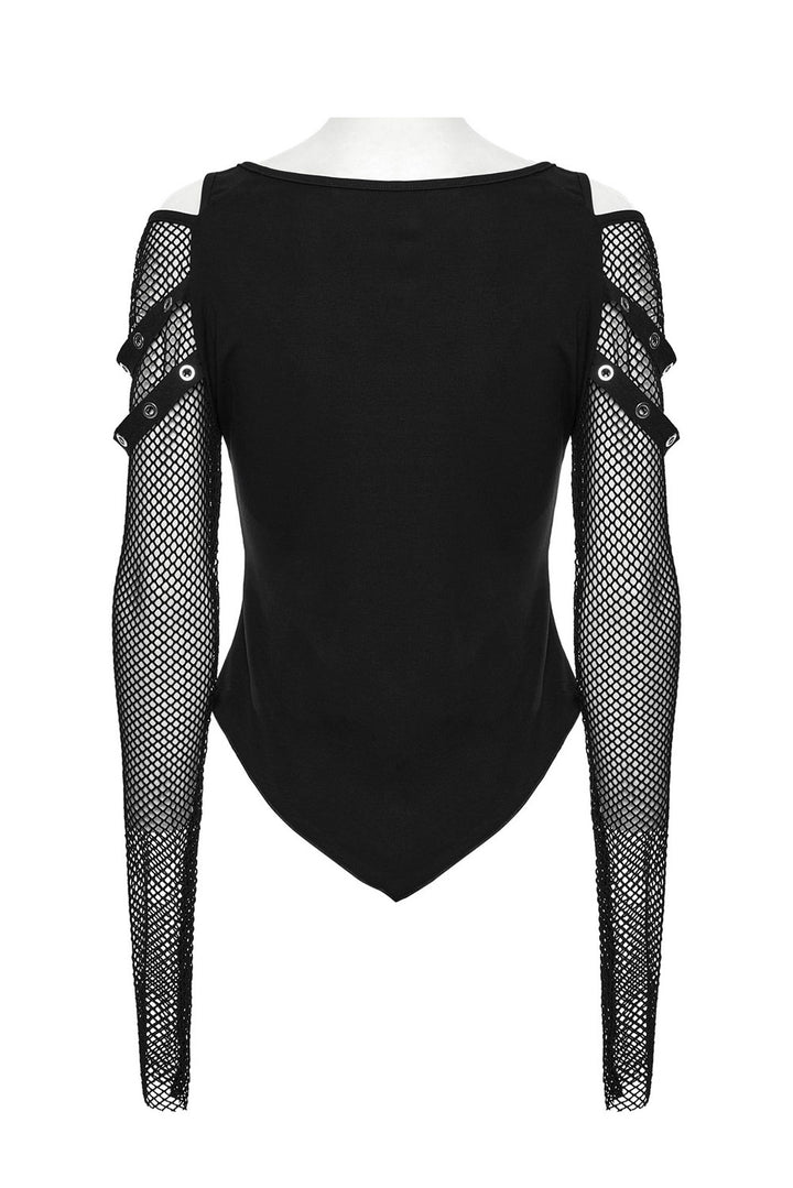 bat vampire cold shoulder fishnet top