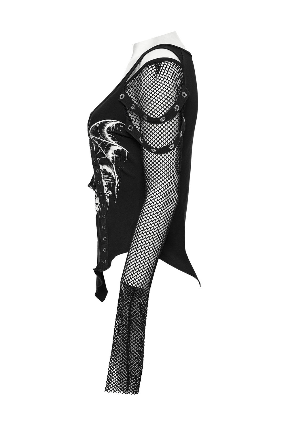 gothic long sleeve cold shoulder fishnet top