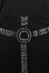 mens vegan leather cyberpunk eyelet hardware shirt