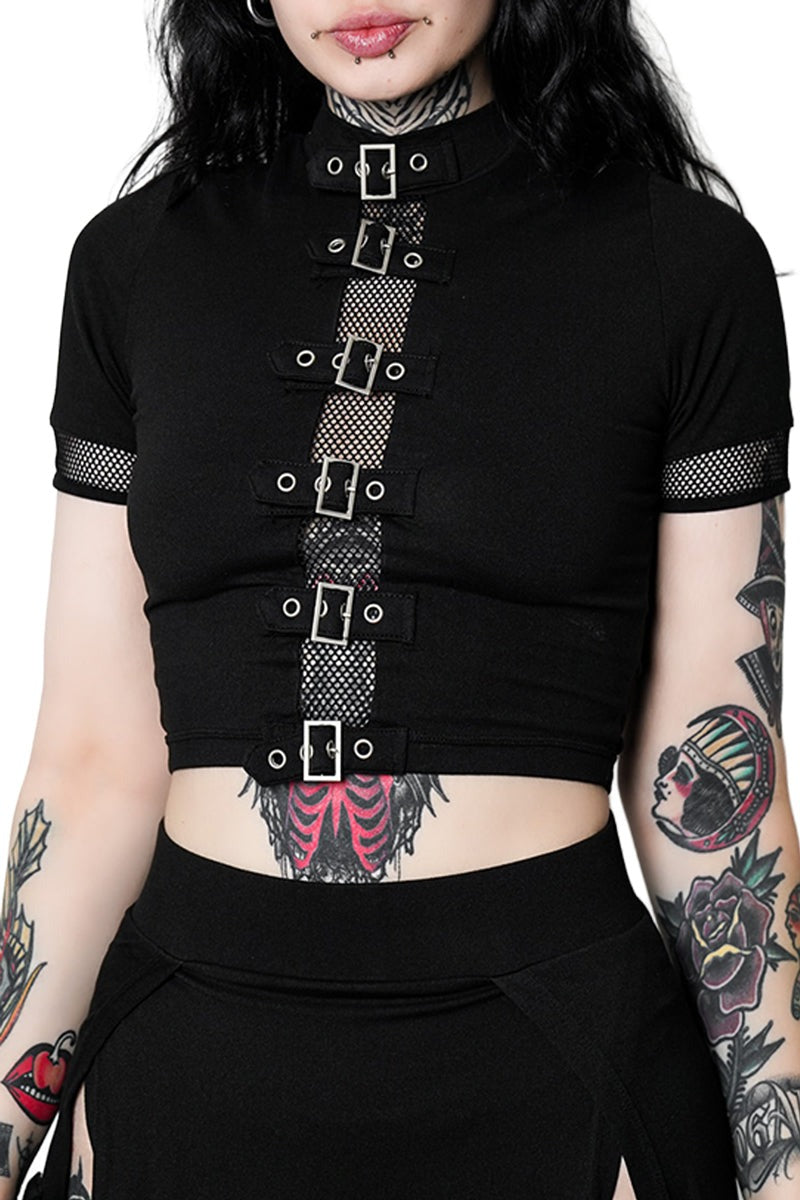 emo fishnet high collar top