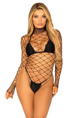 womens black fishnet bodysuit 