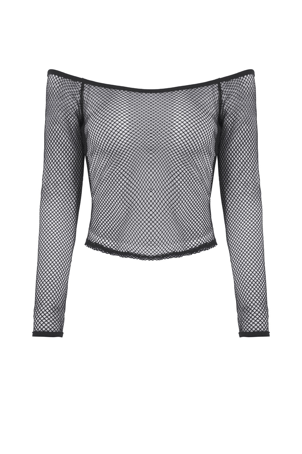 trad goth off the shoulder fishnet shirt