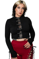 fishnet high collar gothic long sleeve shirt