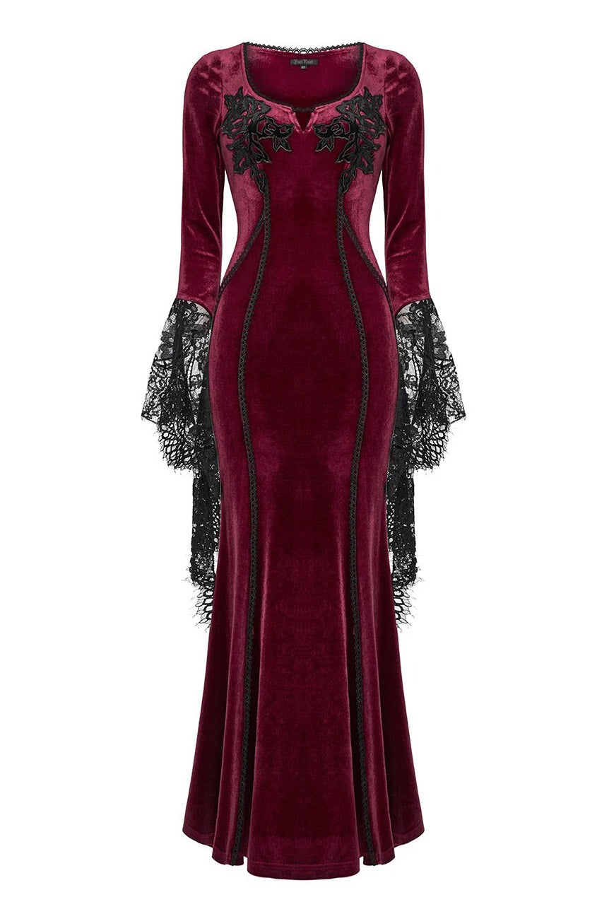 red velvet long maxi dress with corset lacing 