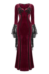 red velvet long maxi dress with corset lacing 