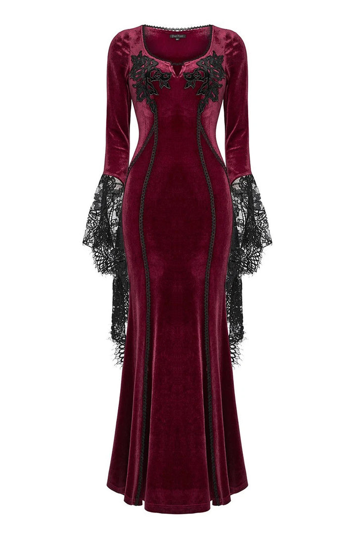 red velvet long maxi dress with corset lacing 