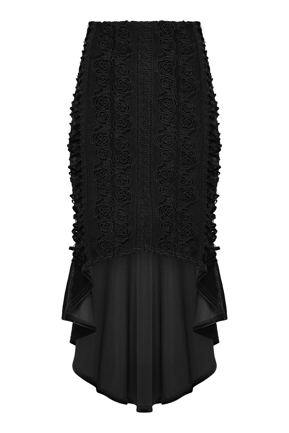 womens embroidered lace floral black velvet leg slit skirt