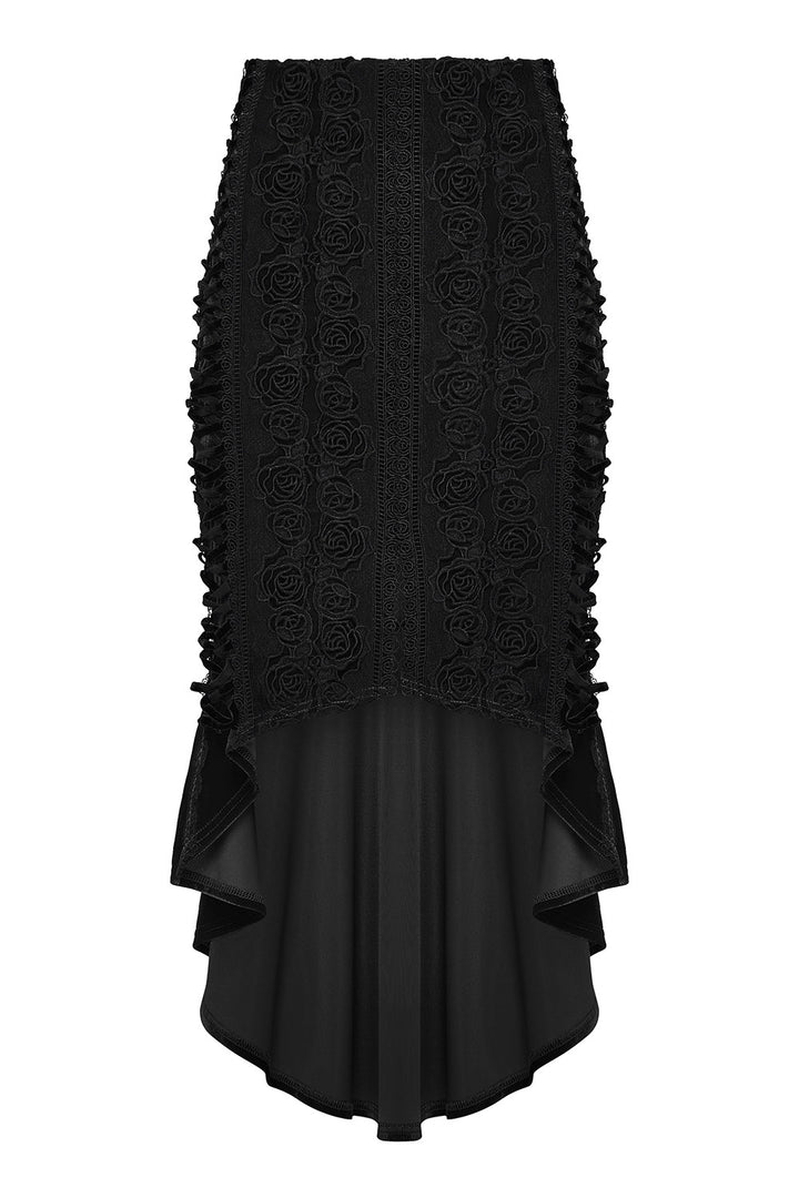 womens embroidered lace floral black velvet leg slit skirt