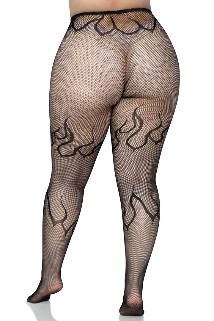 Flame Net Tights [Plus Size] [Black] - socks & stockings - VampireFreaks - Leg Avenue