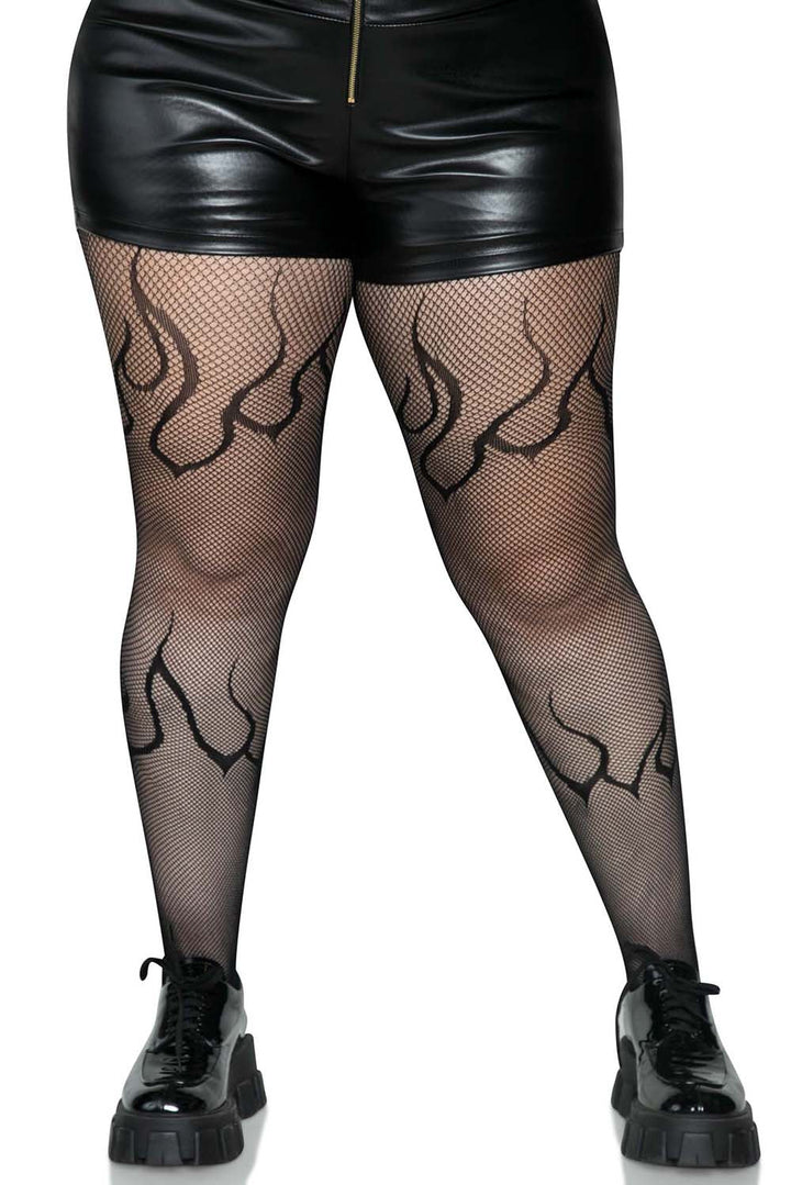 Flame Net Tights [Plus Size] [Black] - socks & stockings - VampireFreaks - Leg Avenue