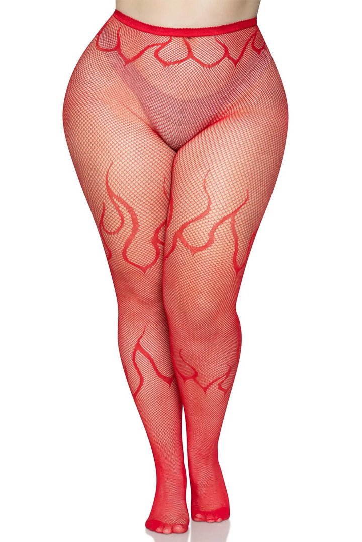 Flame Net Tights [Plus Size] [Red] - socks & stockings - VampireFreaks - Leg Avenue