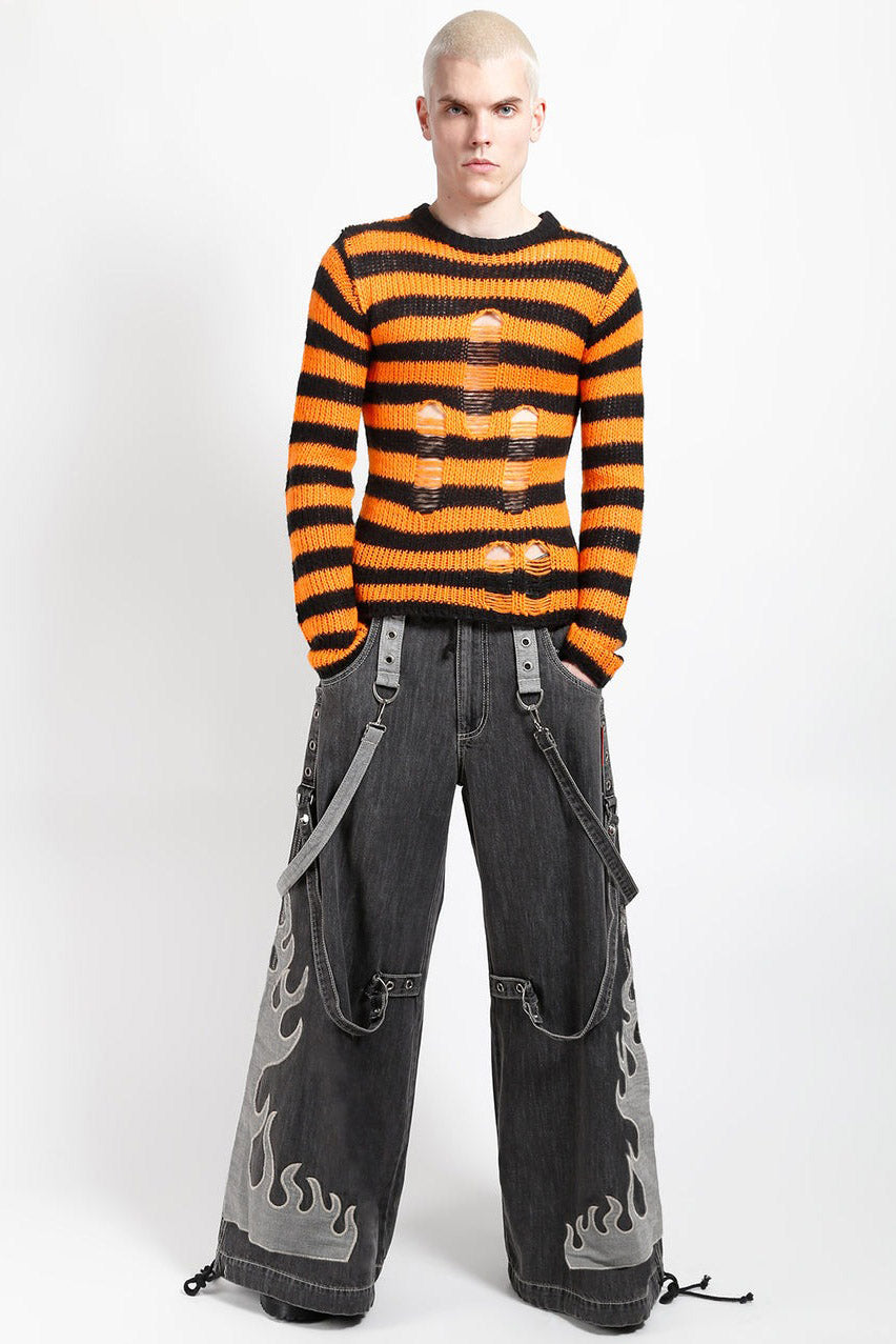 TRIPP NYC Flame ファイヤーパンツ グランジ Tripp NYC Flame Dark Street Pants [BLACK DENIM] – VampireFreaks