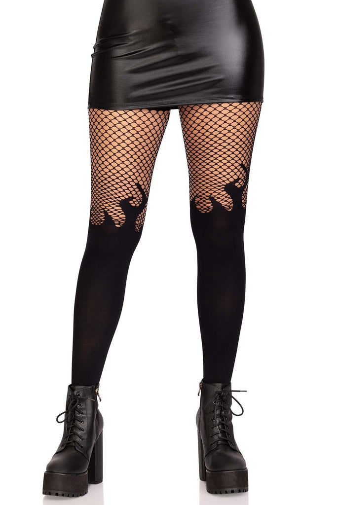 Leg Avenue Flame Net Tights Plus Size - Nyctophilia Gothic Shop