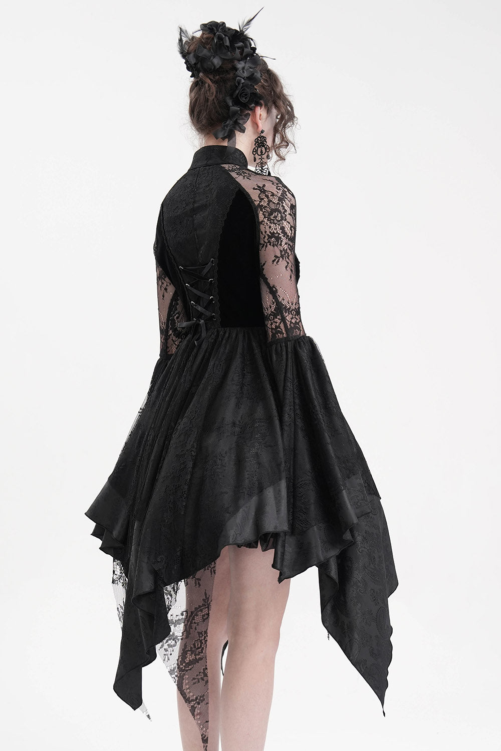 black high collar vintage goth dress