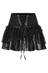 ruffled layered vegan leather flare skirt