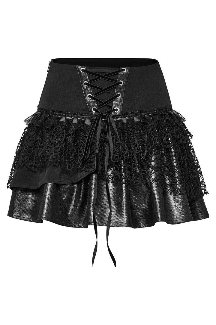 ruffled layered vegan leather flare skirt