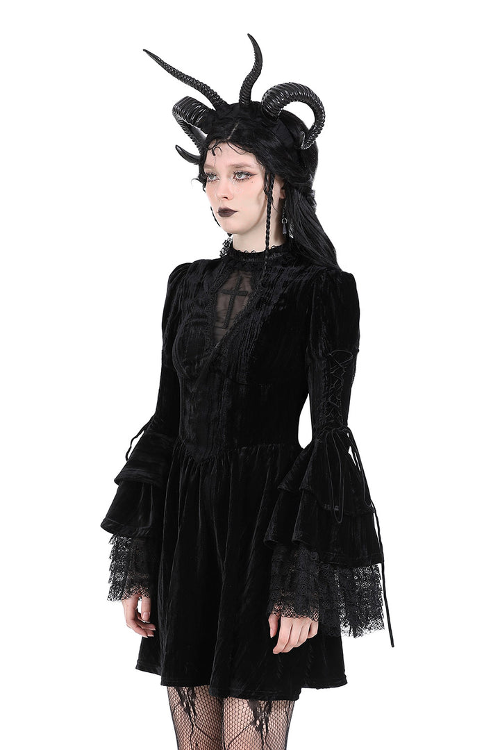 womens high collar velvet gothic mini dress