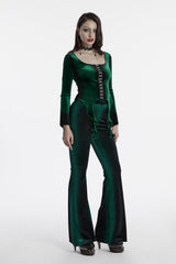 Emerald Throne Velvet Flared Sleeve Top [Green]