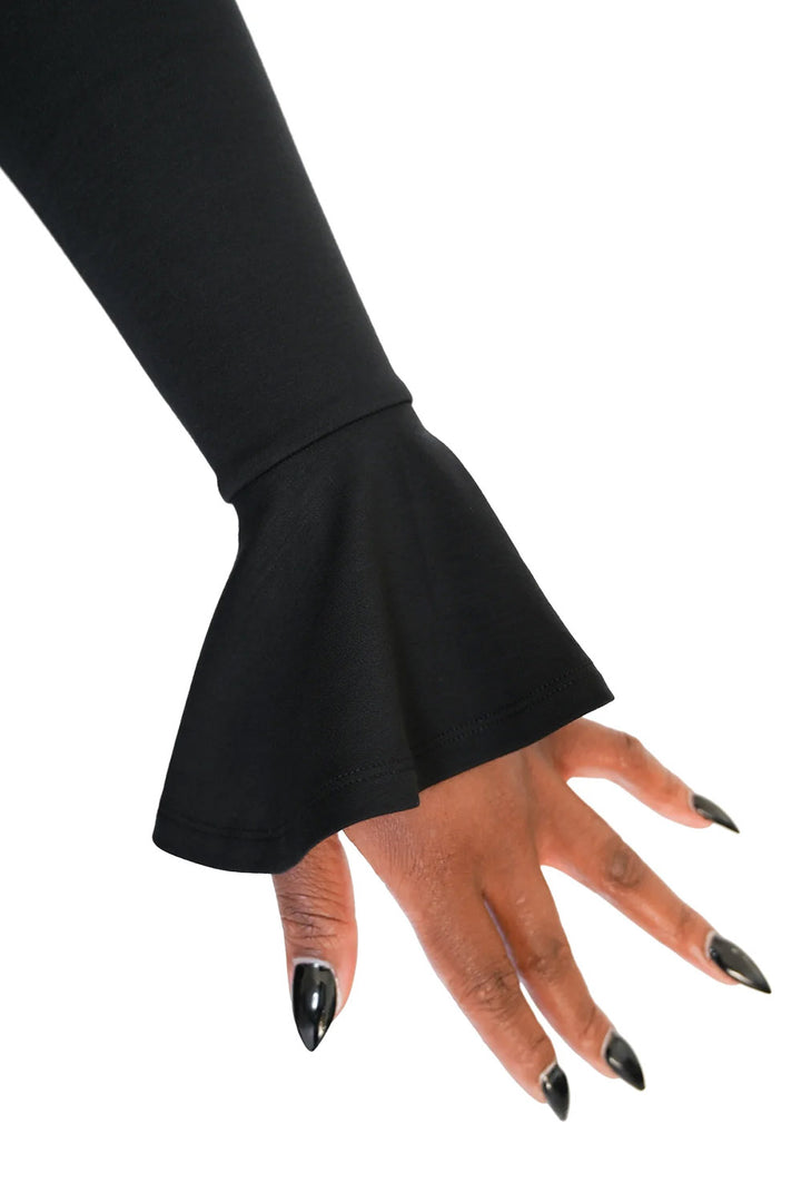 black long sleeve bolero shrug with flared sleeves