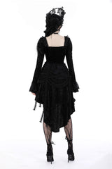 puffed shoulder dress with back train tail 