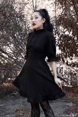 ruffle collar black dress