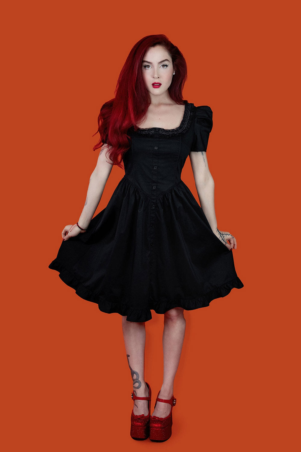 short gothic ruffle hem dress