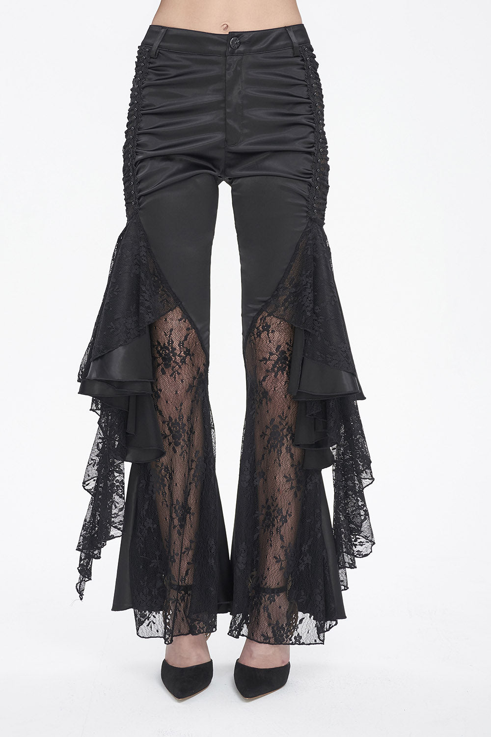 Black fashion satin flare pants