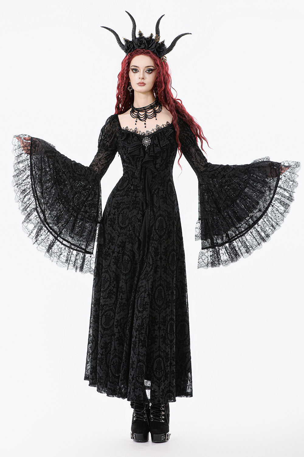 womens long sleeve black midi goth gown
