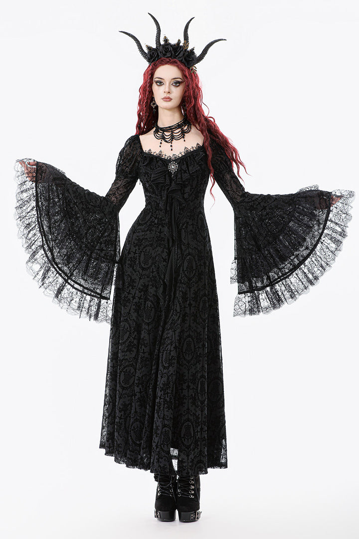womens long sleeve black midi goth gown
