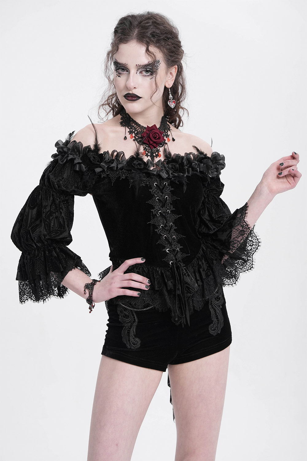ruffled velvet peplum top
