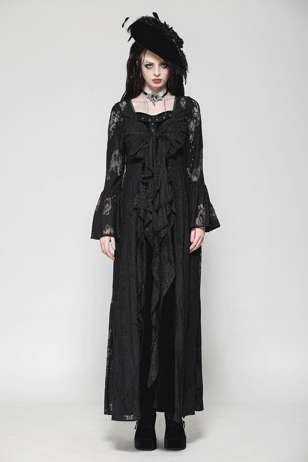 flared sleeve maxi goth robe