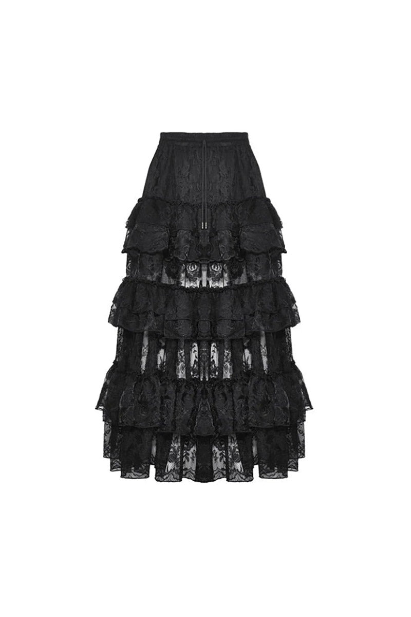 womens victorian goth ruffled maxi skirt