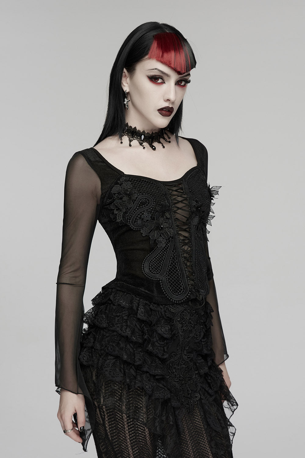 romantic gothic long sleeve lace top
