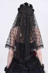 black gothic wedding veil with tassels and embroidery 