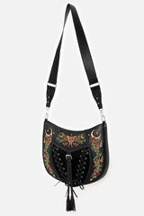 embroidered crescent moon lace-up bag