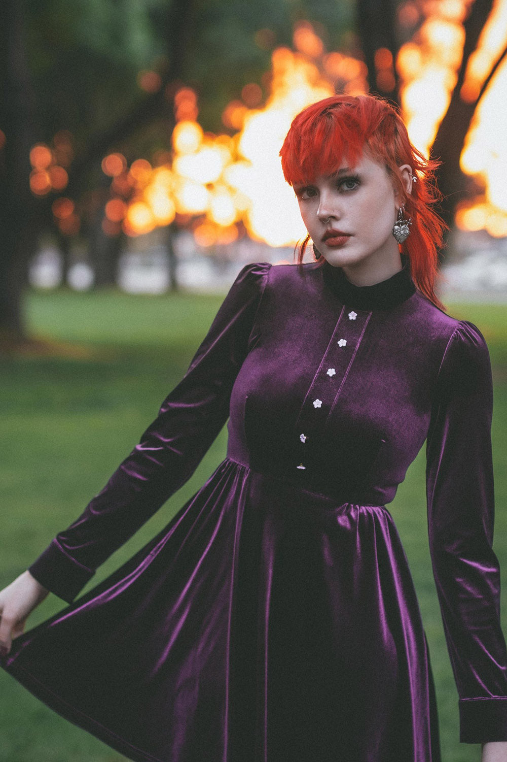 purple velvet 1960s gothic dress