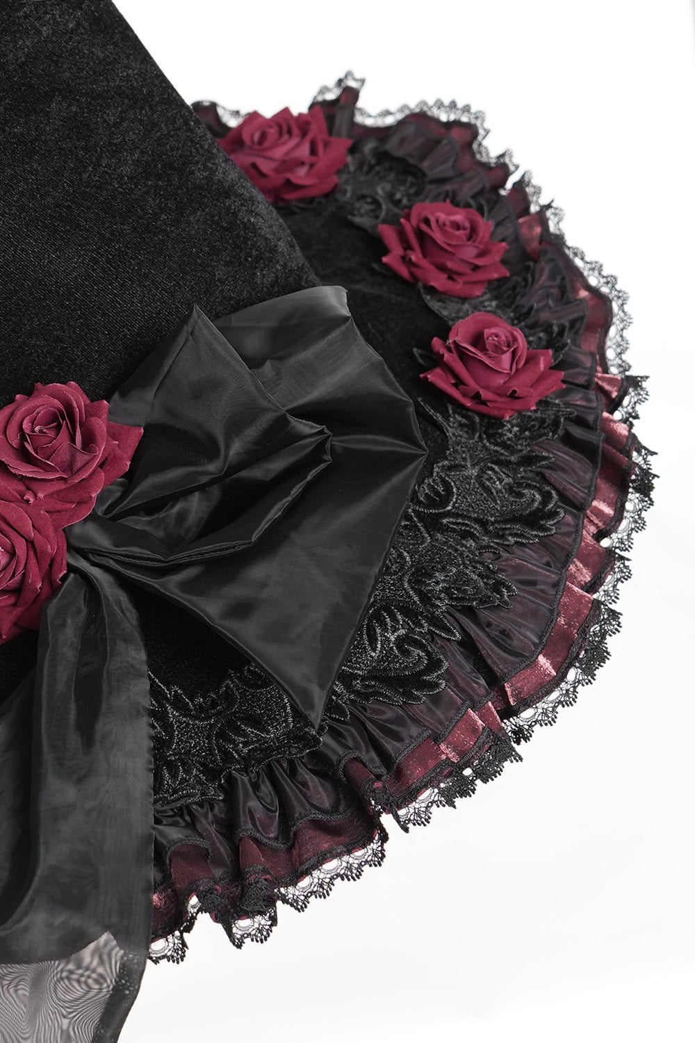 authentic looking wide brimmed witch hat with red roses for halloween 
