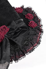 authentic looking wide brimmed witch hat with red roses for halloween 