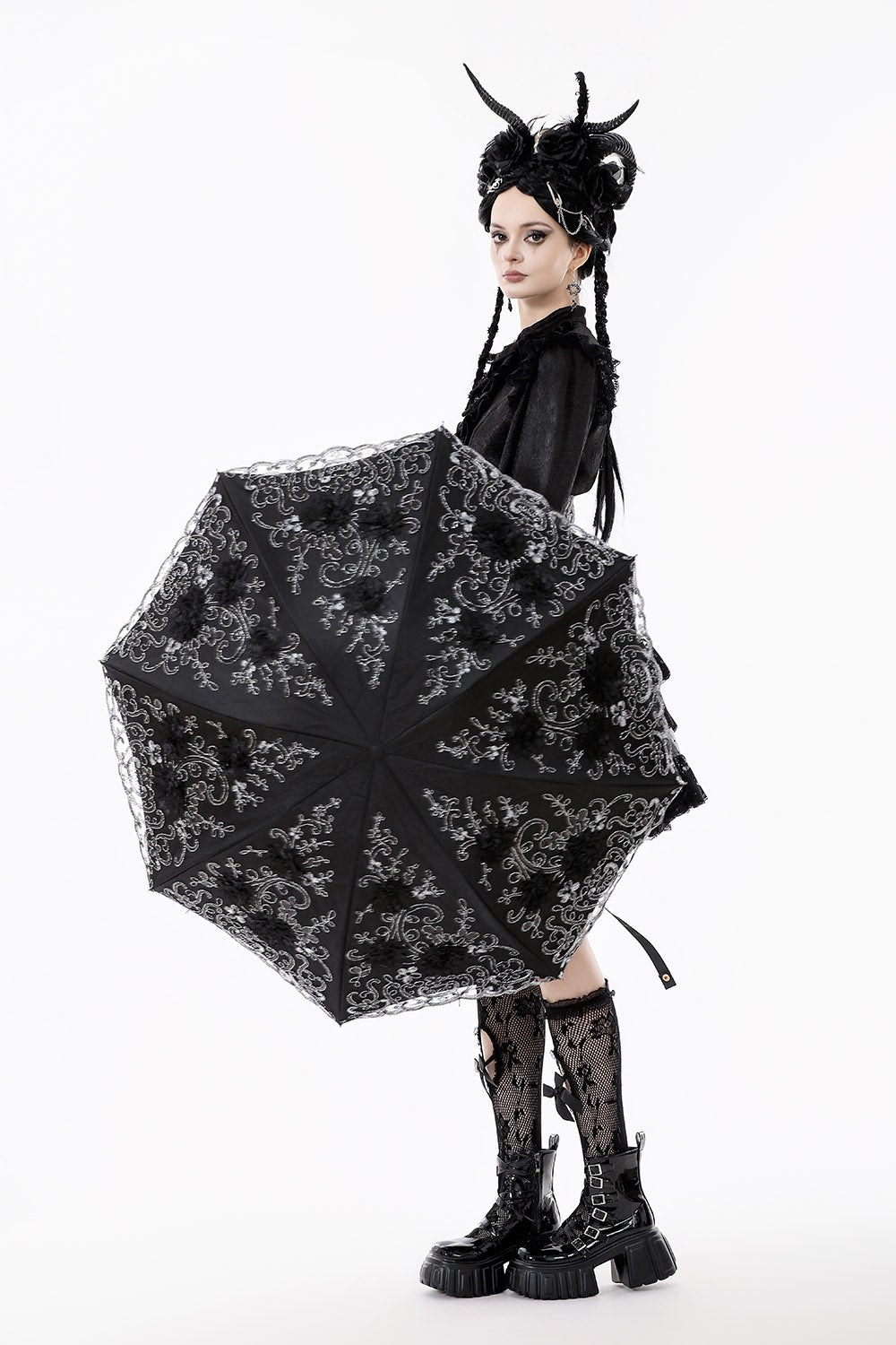 black floral umbrella