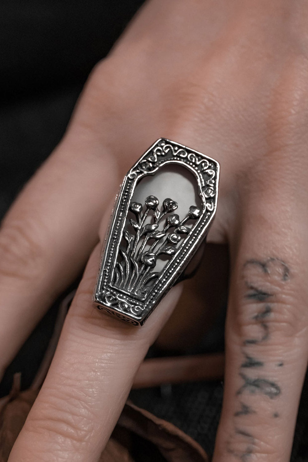 gorgeous silver coffin ring