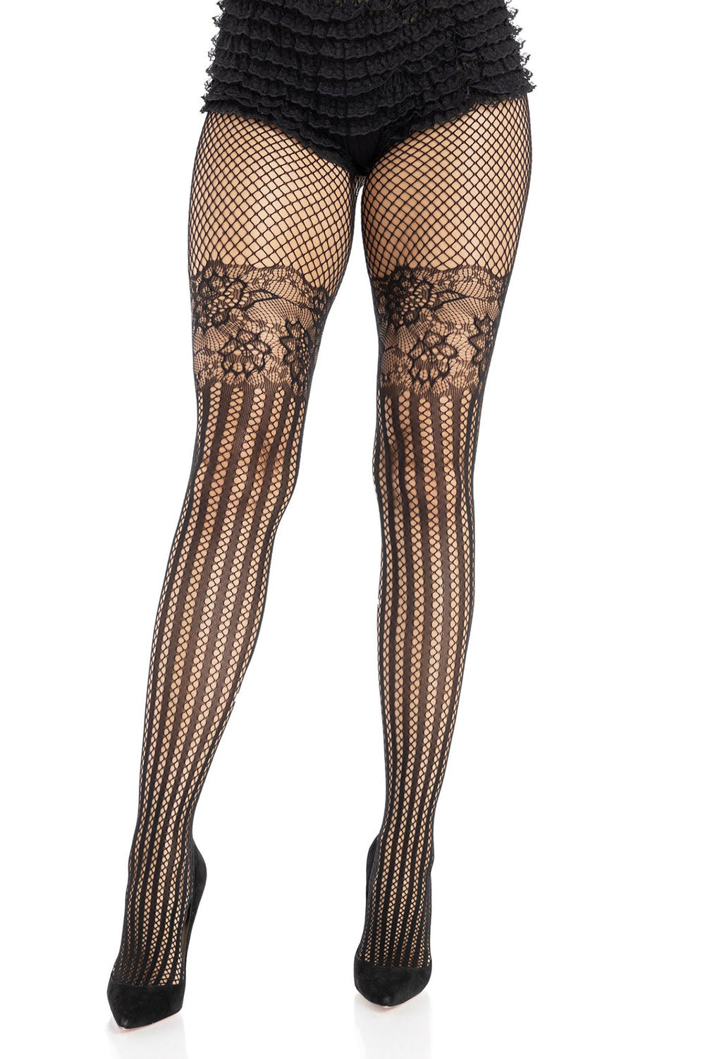 womens striped lace fishnet stockings tights