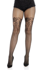 womens striped lace fishnet stockings tights