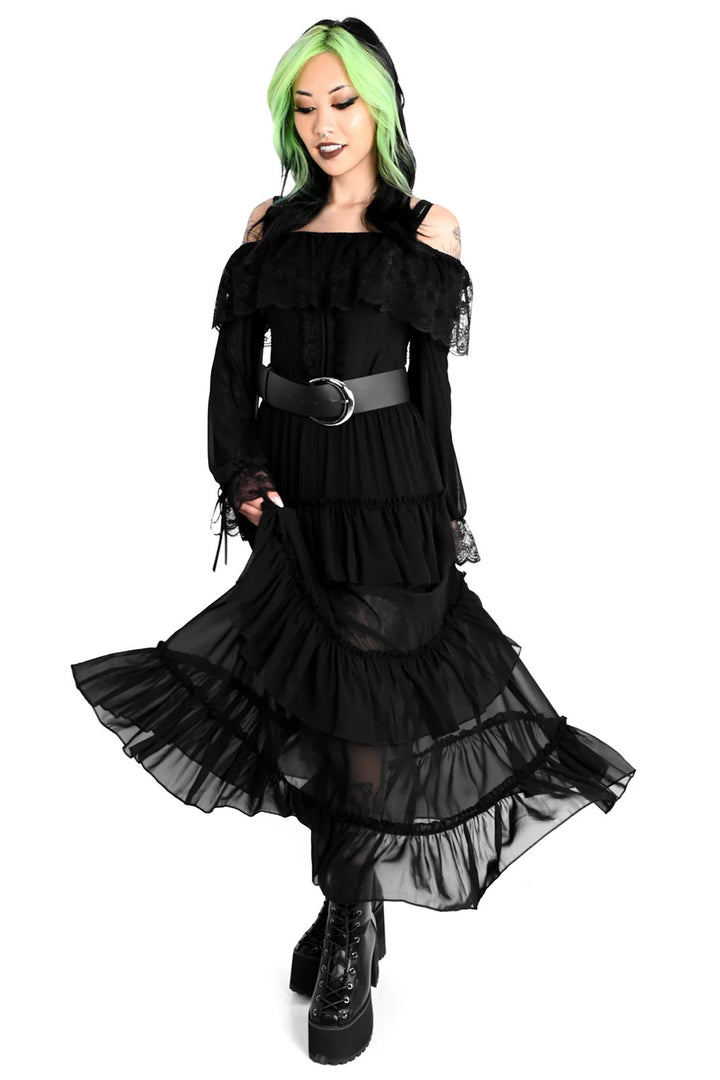 tiered dark ruffled chiffon maxi skirt