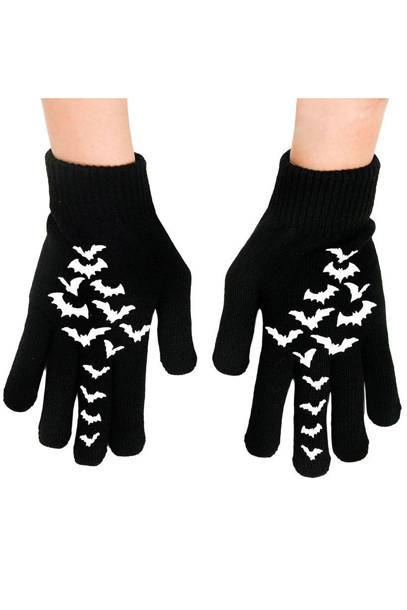 Fly Me to the Moon Bats Knit Gloves - gloves & armwarmers - VampireFreaks - Too Fast