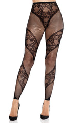 Black lace fishnet stockings on a white background