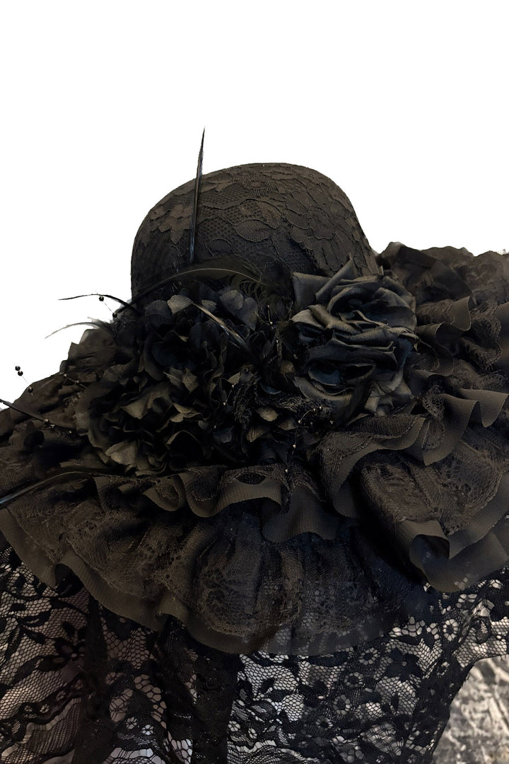 beaded romantic goth floral funeral hat