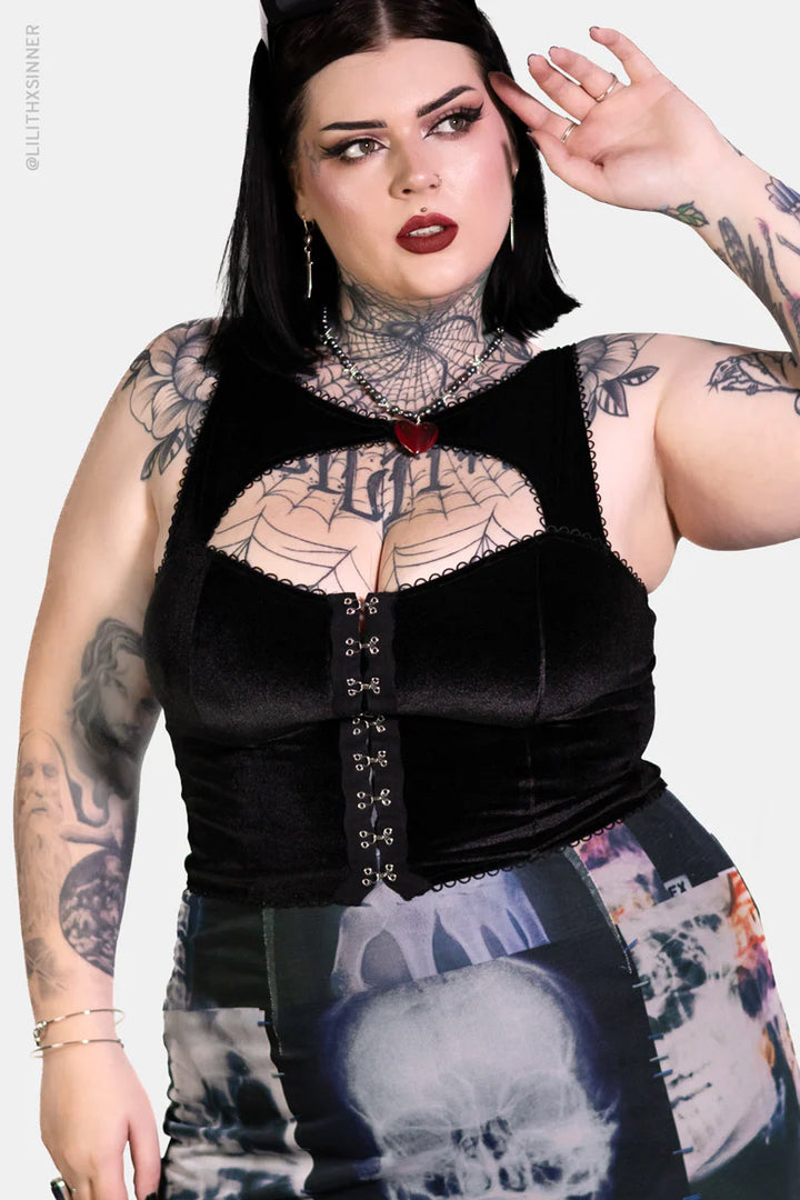 gothic lolita black velvet cropped top