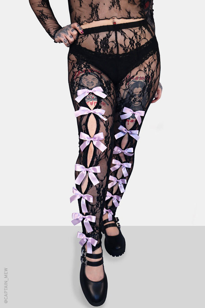 pastel goth lace ribbon bow leggings