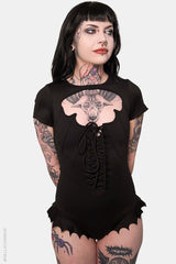 emo one piece bathing suit with batwing hem